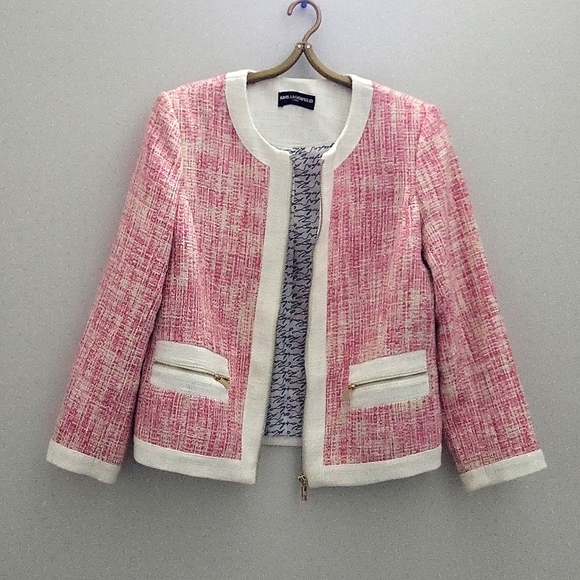 Karl Lagerfeld tweed blazer in bubblegum pink mint condition - Picture 1 of 7